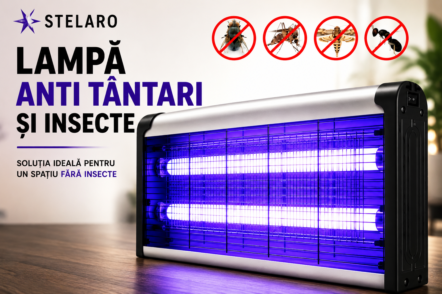 Lampă Anti Țânțari și Insecte cu Lumină UV | Interior & Exterior STELARO